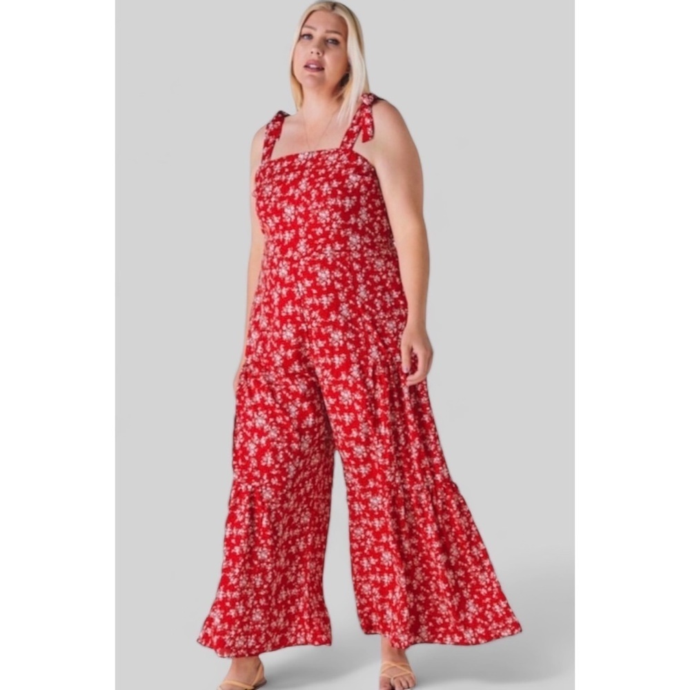 Davi & Dani Red Floral Print Wide Leg Jumpsuit - Picture 6 of 9